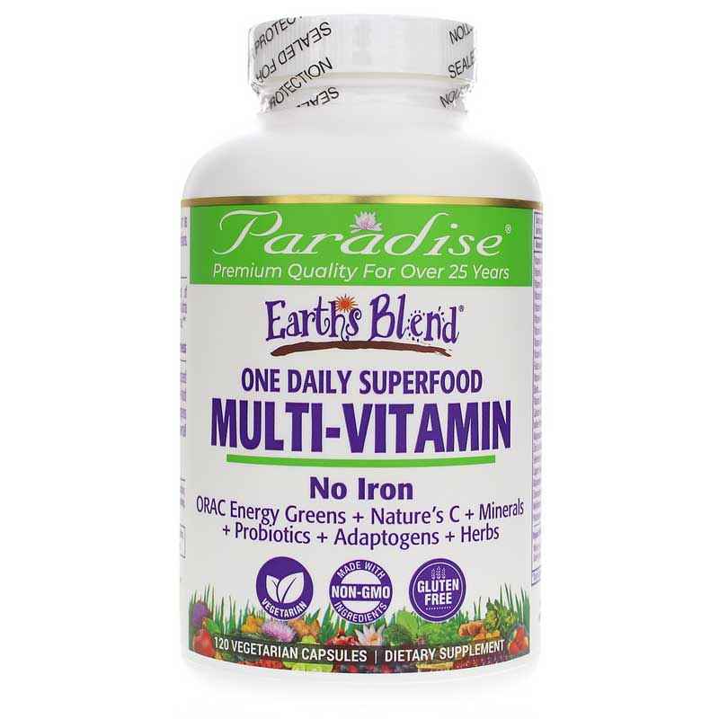 Earth's Blend Superfood Multivitamin No Iron, 120 Veg Capsules, by Paradise Herbs