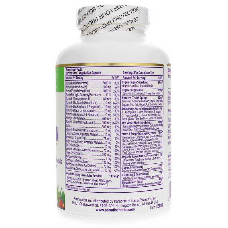 Earth's Blend Superfood Multivitamin No Iron, 120 Veg Capsules, by Paradise Herbs, image #2