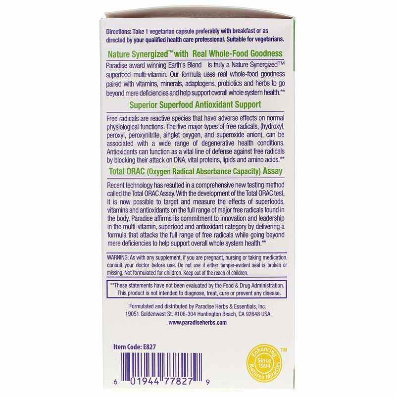 Earth's Blend Superfood Multivitamin No Iron, 60 Veg Capsules, by Paradise Herbs, image #4