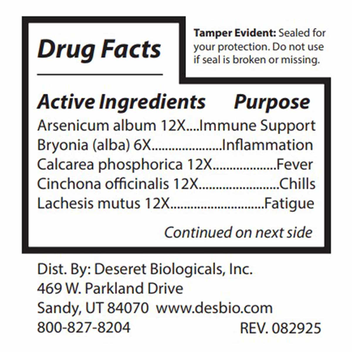EHRL:PLUS by DesBio product label showing Drug Facts with active ingredients and their purposes for immune support, inflammat