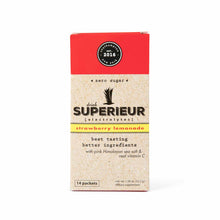 Superieur Electrolytes box with red top and beige body, strawberry lemonade flavor, 14 packets.