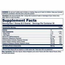 Supplement Facts label for Solaray Electrolyte Recovery powder showing serving size, nutritional information, and ingredients