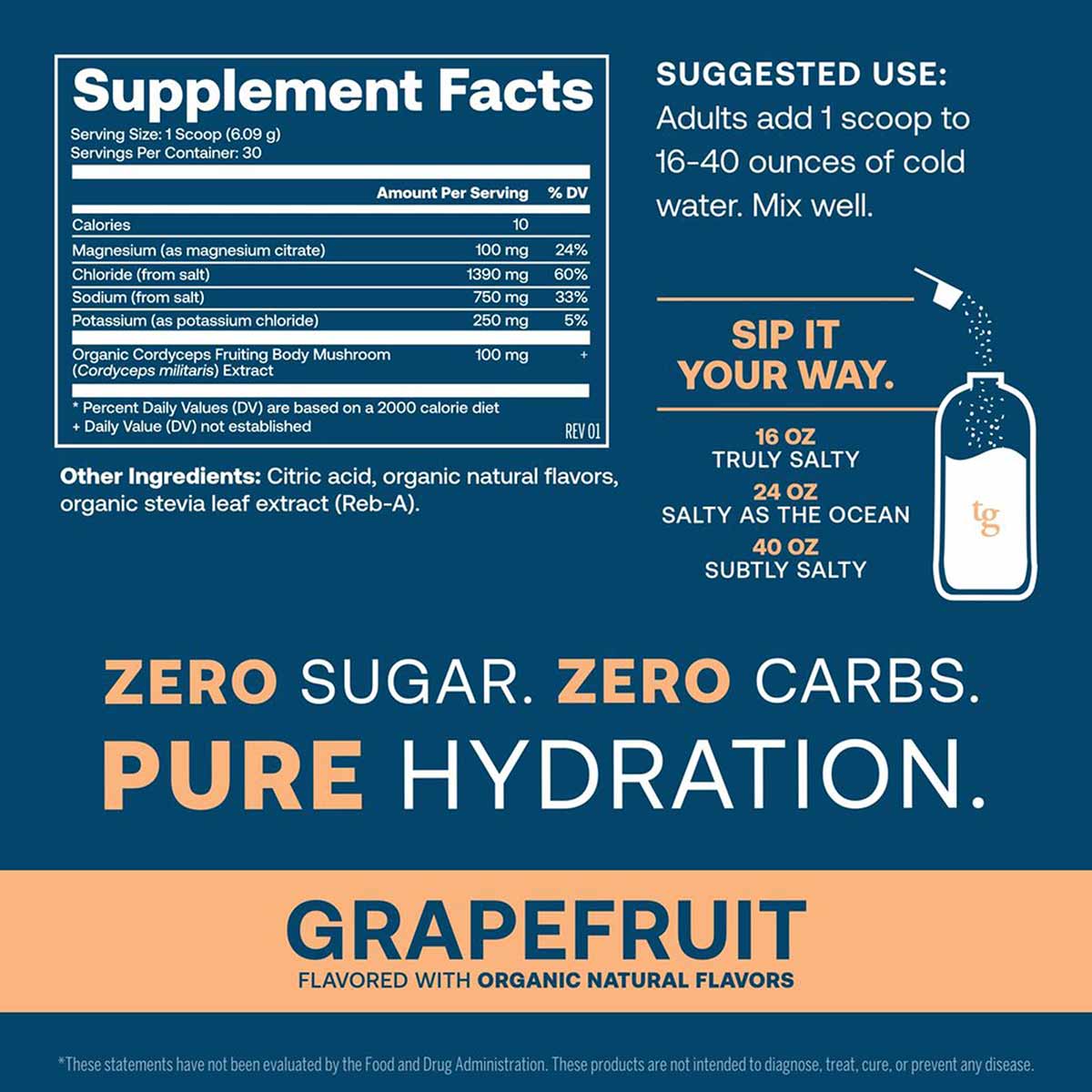 ElectroMag Electrolyte Canister supplement label showing nutrition facts, ingredients, and grapefruit flavor information on d