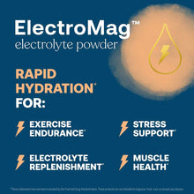 ElectroMag electrolyte powder canister by True Grace with yellow lightning bolt icon on dark blue background.