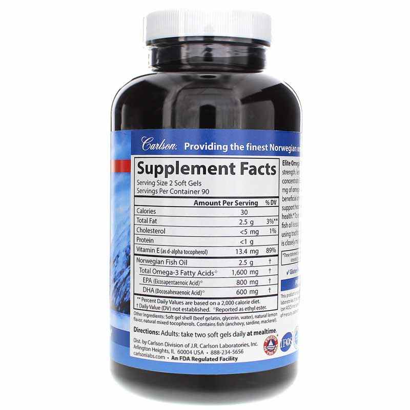 Elite Omega-3 Gems 1600 Mg with Natural Lemon Flavor, 180 Softgels, by Carlson Labs, image #2