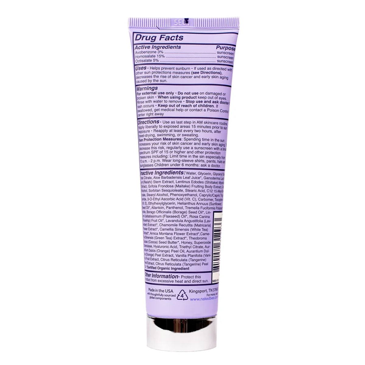 Purple tube of SPF 30 daily moisturizer with Drug Facts label and white cap.