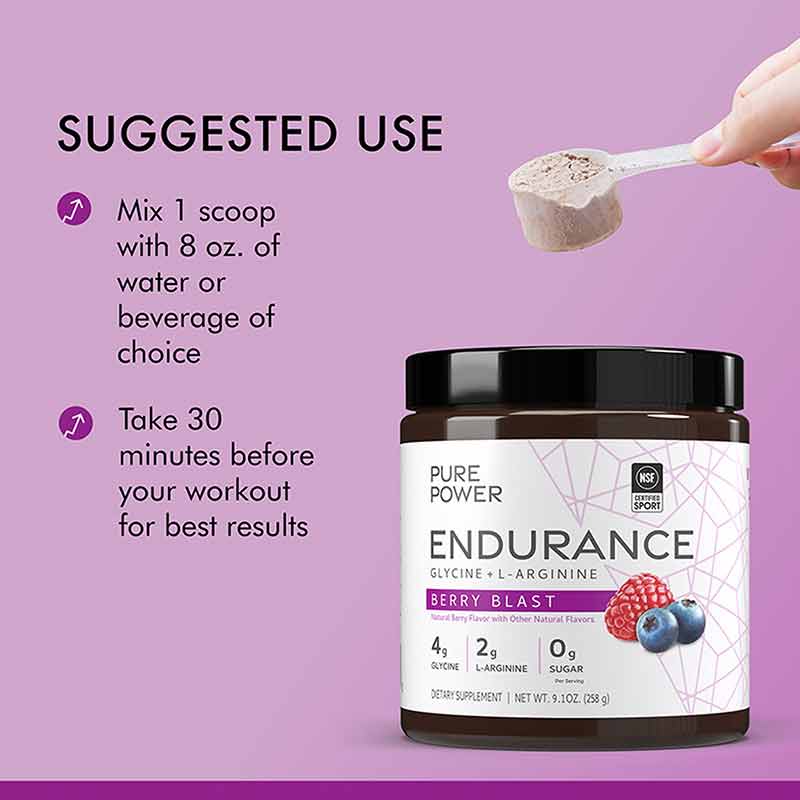 Endurance with Glycine + L-Arginine, Berry Blast, 30 Servings, by Pure Power, image #5
