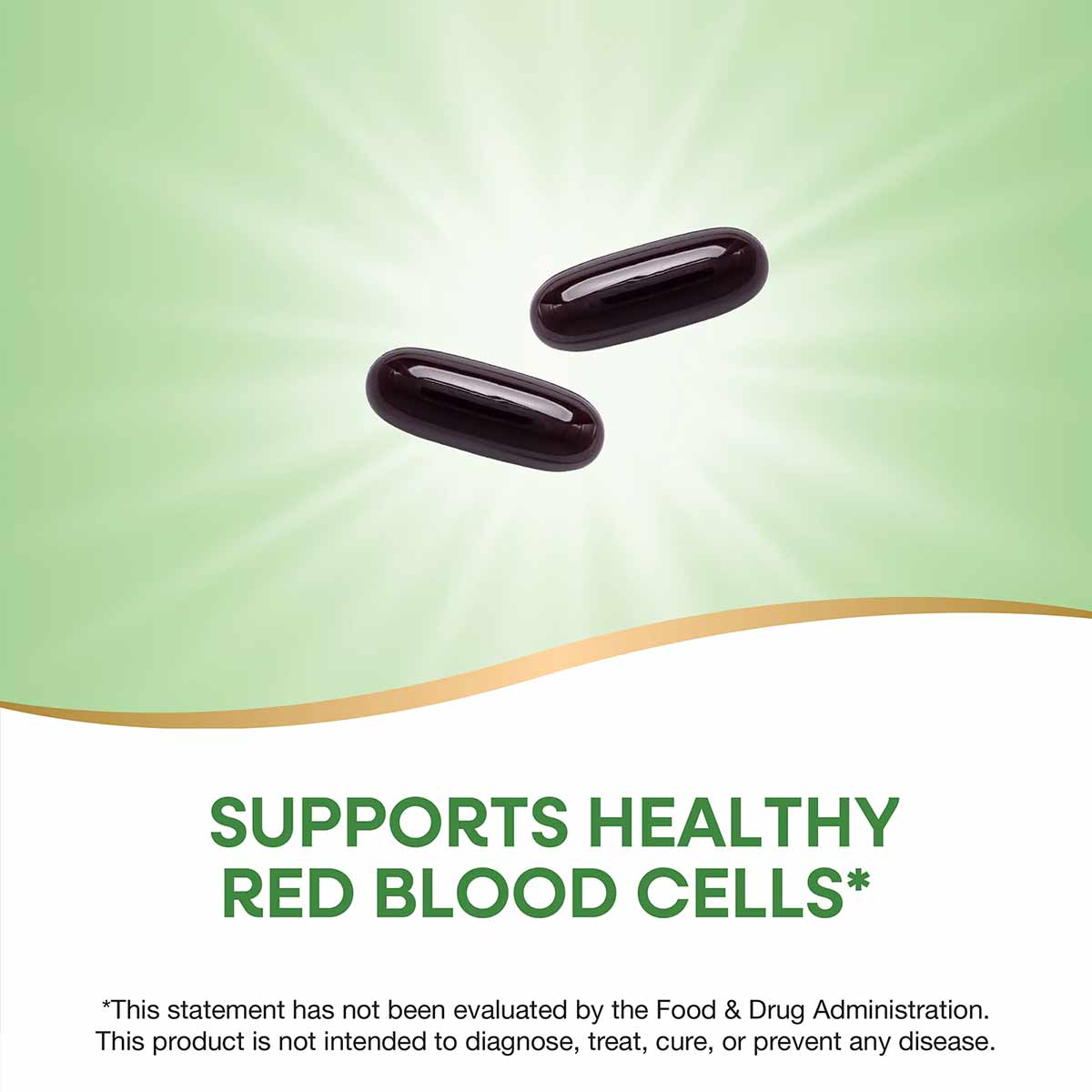 Two dark purple oval capsules on a green and white background with radiating light effect.