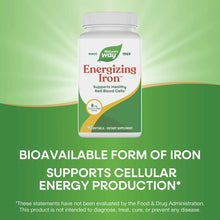 Nature's Way Energizing Iron supplement bottle with white label, green and gold accents, containing 90 softgels at 8 mg per s
