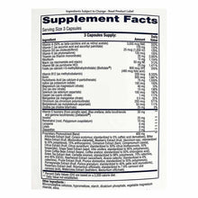Supplement Facts label for Essential Multi showing serving size of 3 capsules with vitamins, minerals, and botanical ingredie