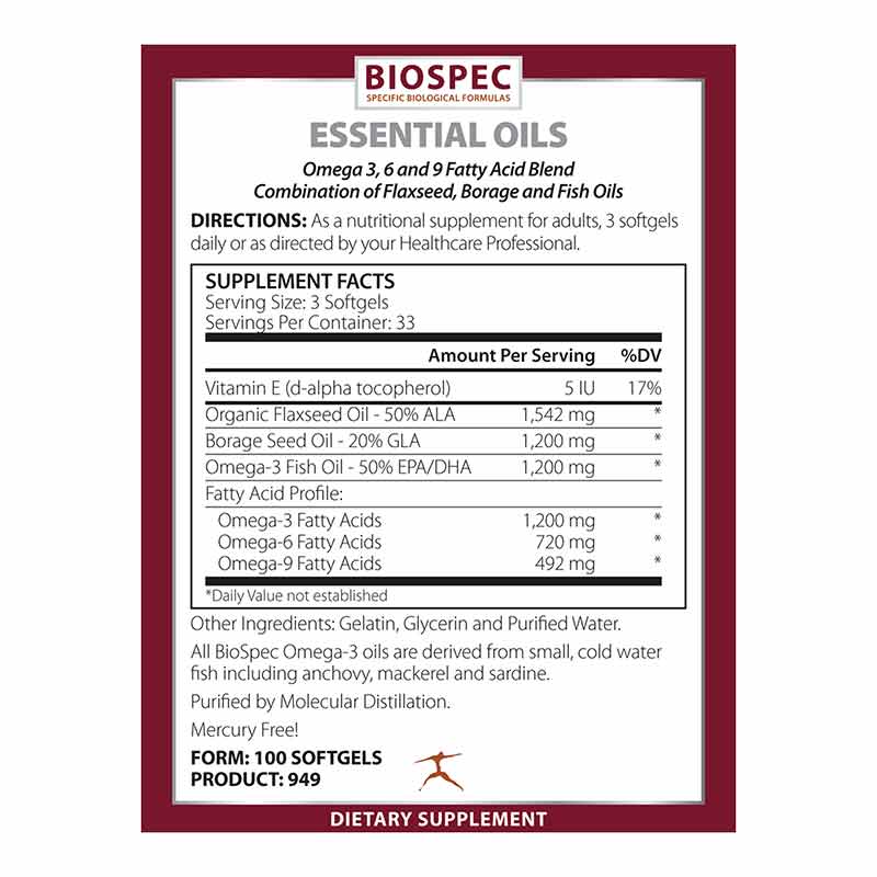 Essential Oils Omega Fatty Acid Blend, by BioSpec, image #2