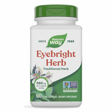 Nature's Way Eyebright Herb dietary supplement bottle with green cap containing 100 vegan capsules, 560 mg per serving.
