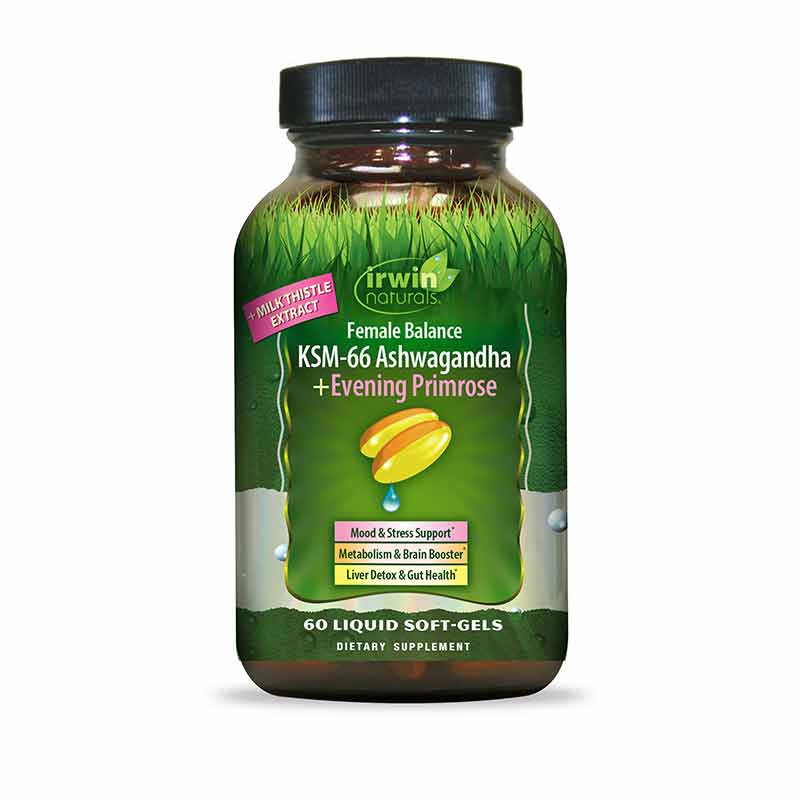 Female Balance KSM-66 Ashwagandha + Evening Primrose, 60 Liquid Softgels, by Irwin Naturals