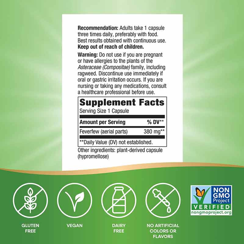Feverfew Herb 380 Mg, 100 Vegan Capsules, by Natures Way, image #3