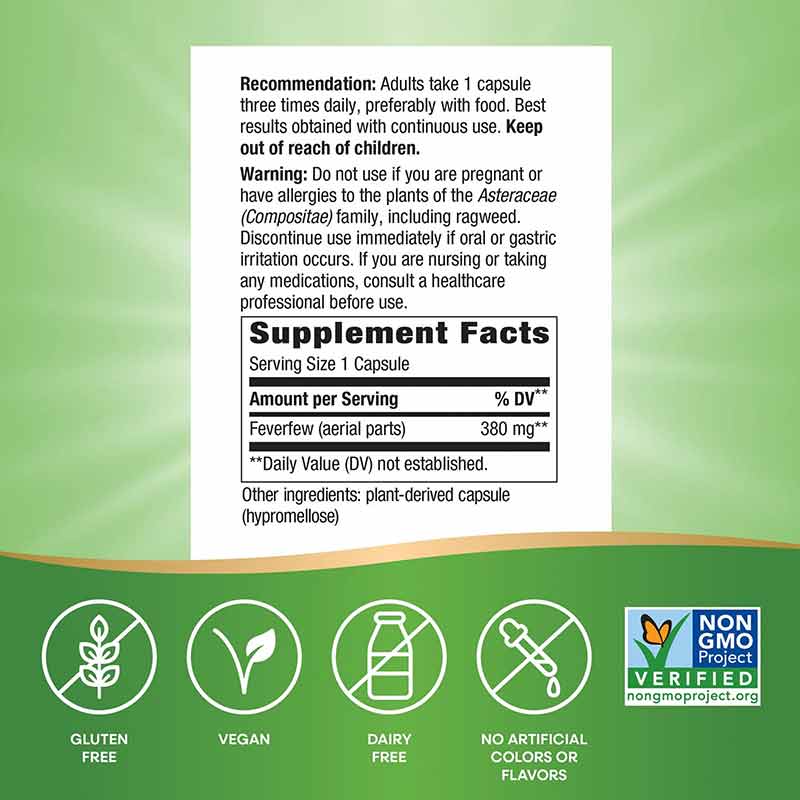 Feverfew Herb 380 Mg, 180 Vegan Capsules, by Natures Way, image #4