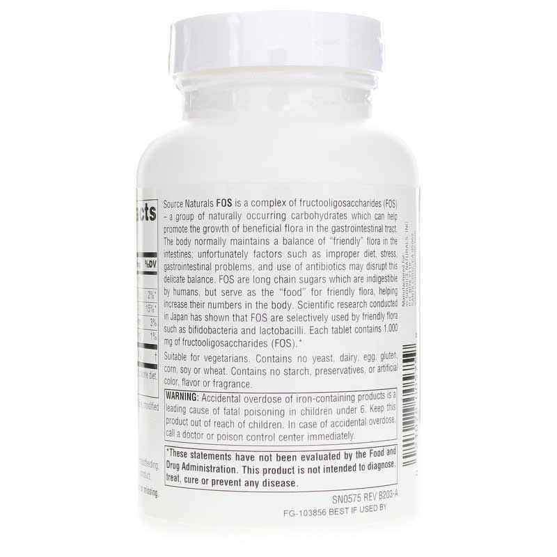 FOS Fructooligosaccharides 1000 Mg, 100 Tablets, by Source Naturals, image #3