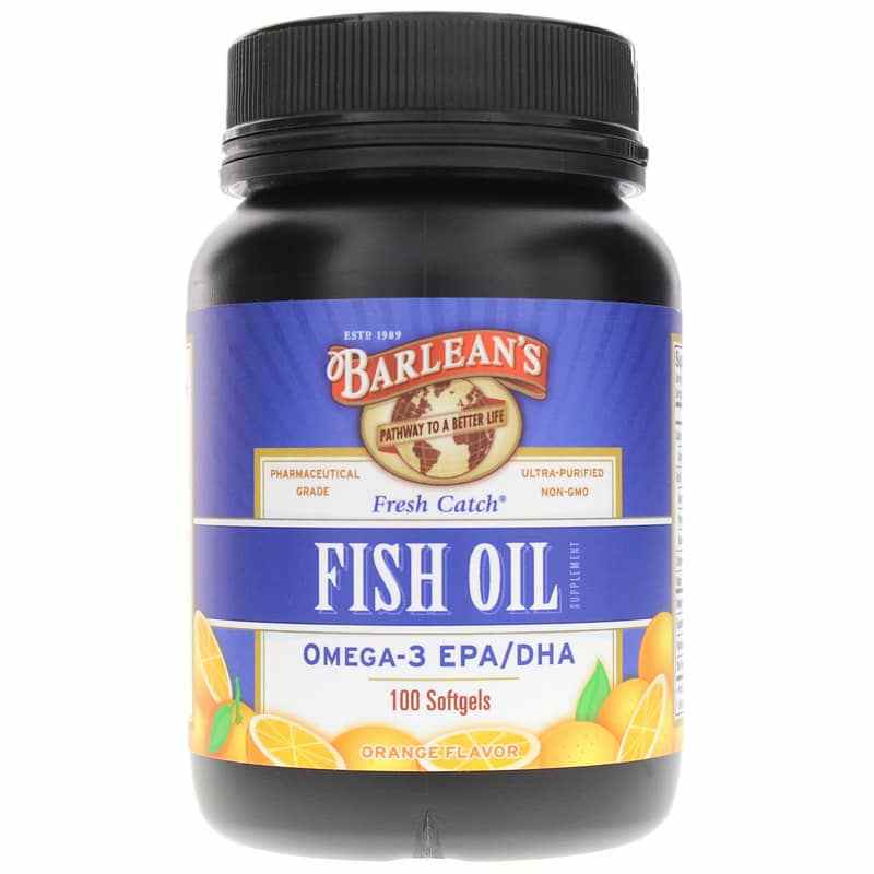 Fresh Catch Fish Oil Omega-3 EPA/DHA in Natural Orange Flavor, 100 Softgels, by Barleans Organic Oils