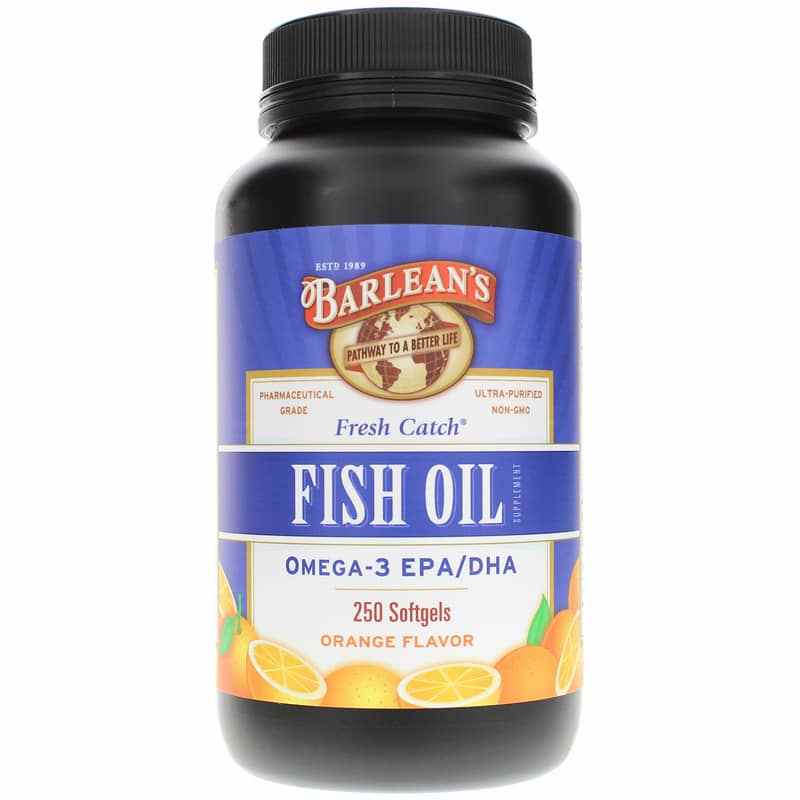 Fresh Catch Fish Oil Omega-3 EPA/DHA in Natural Orange Flavor, 250 Softgels, by Barleans Organic Oils