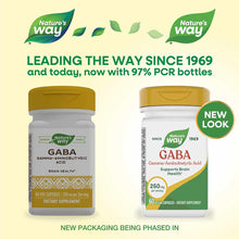 Nature's Way GABA 250 mg supplement bottles showing old and new packaging designs side by side.