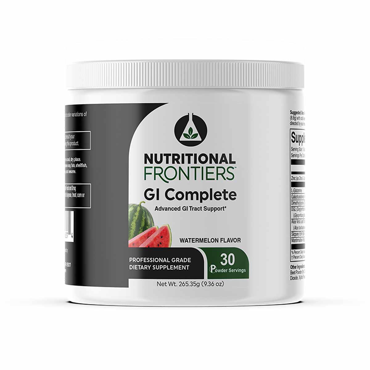 White container of GI Complete Powder by Nutritional Frontiers in watermelon flavor, 30 powder servings, 265.35g.