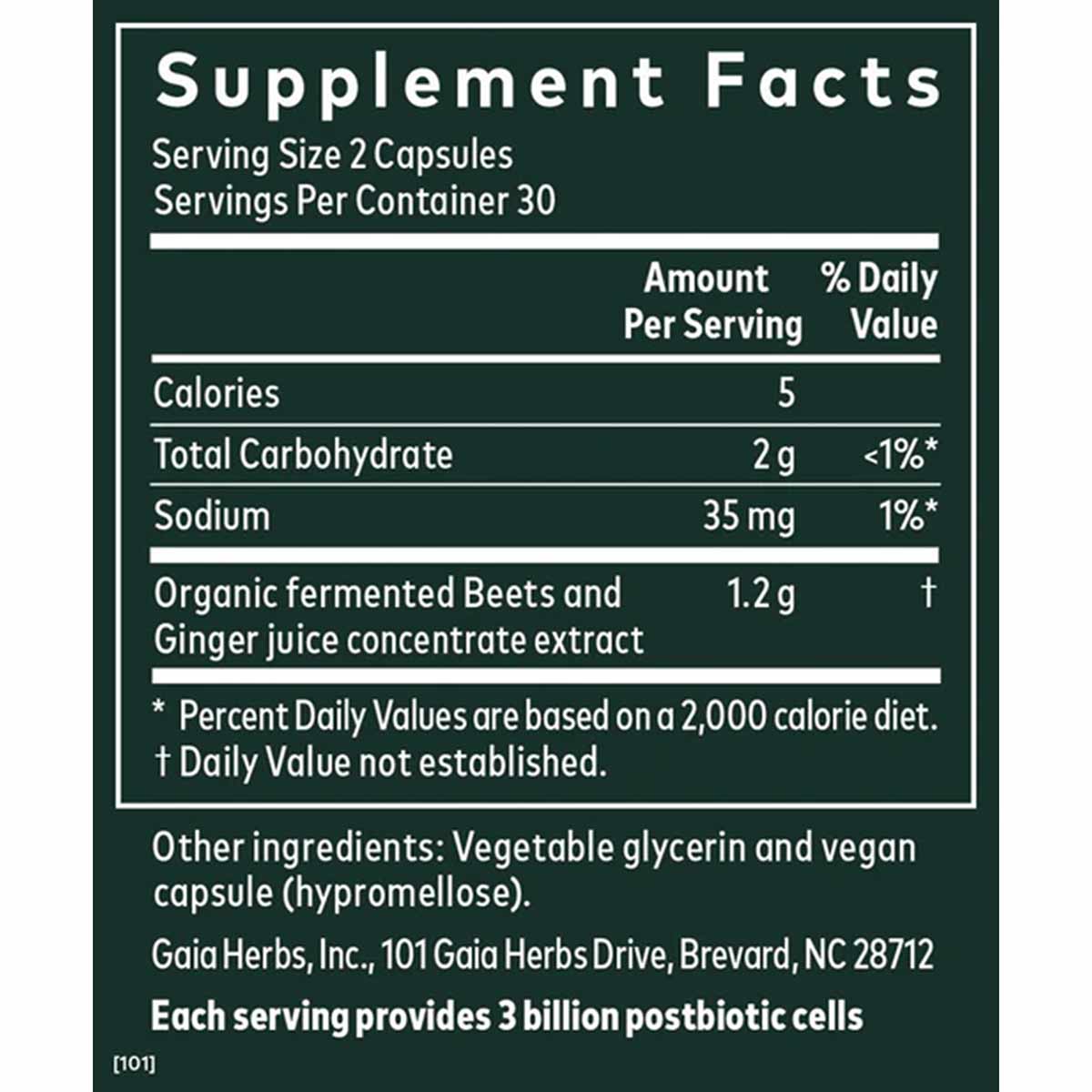 Ginger-Beet Postbiotic, 60 Vegan Liquid Phyto-Caps, by Gaia Herbs