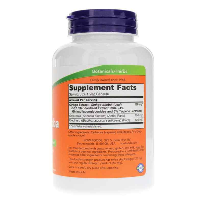 Ginkgo Biloba 120 Mg Double Strength, 200 Veg Capsules, by NOW Foods, image #2