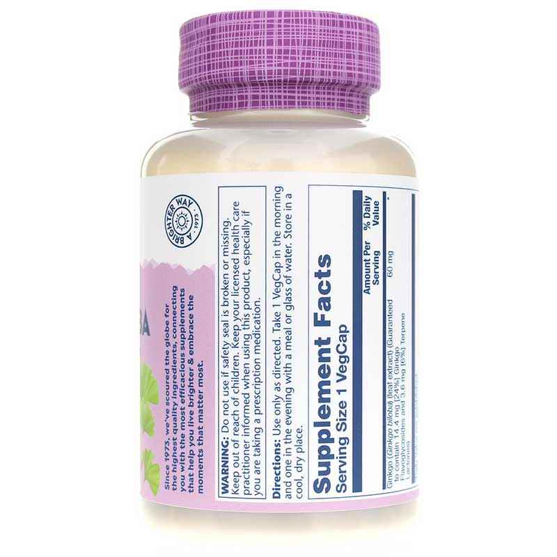 Ginkgo Biloba Extract 60 Mg, 120 Veg Capsules, by Solaray, image #2