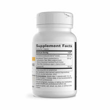 White supplement bottle with white cap containing glutathione capsules, label showing supplement facts and ingredients.