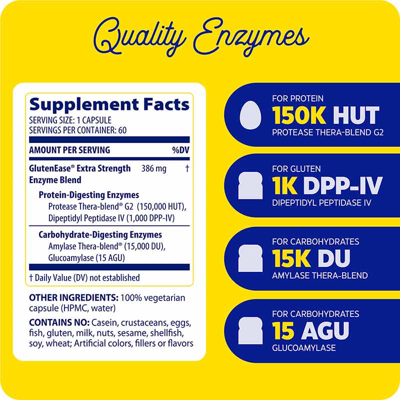 GlutenEase Extra Strength, 60 Capsules, by Enzymedica, image #2