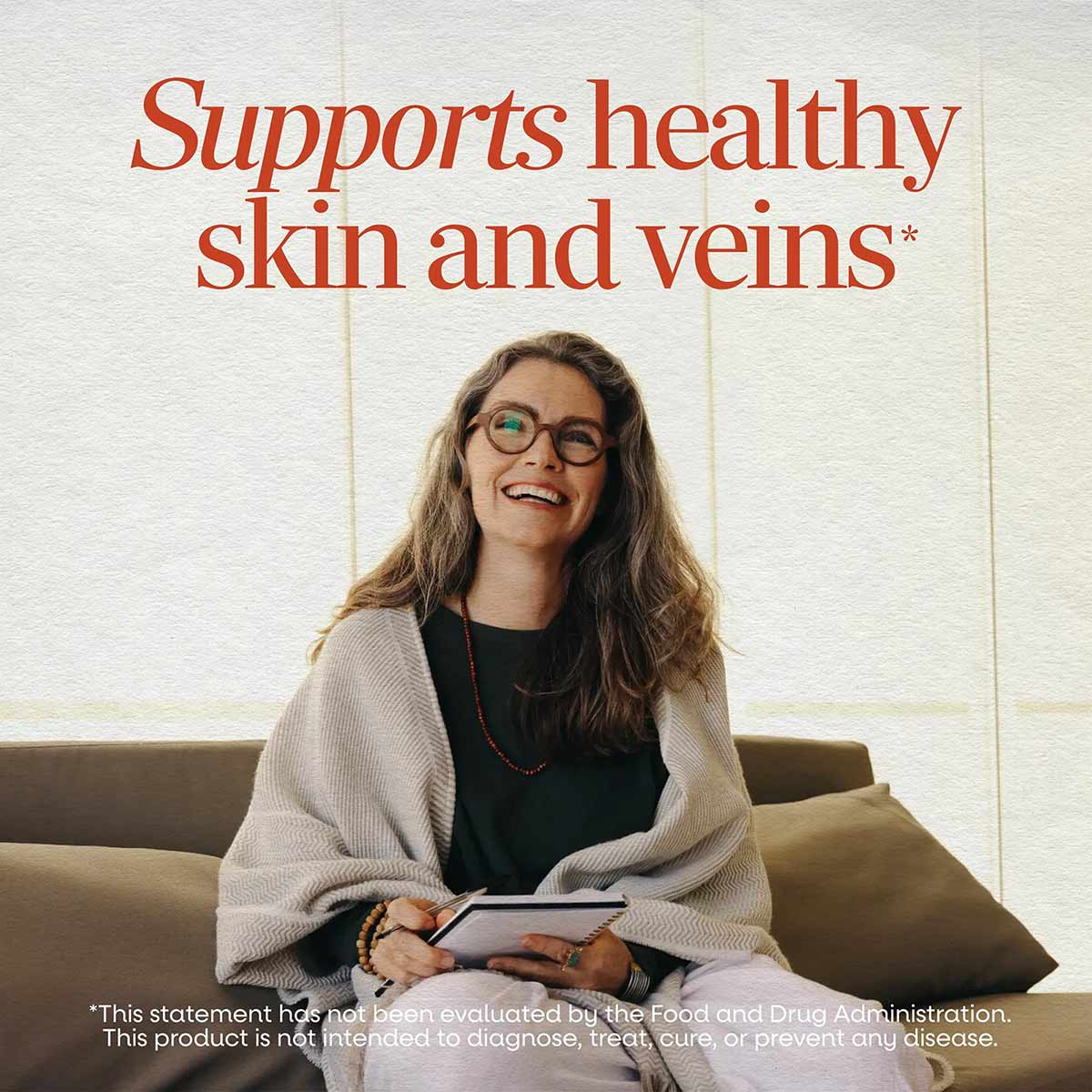 Natures Way Grape Seed supplement packaging with text describing skin and vein support benefits.