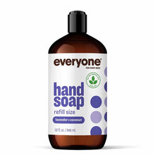 Brown bottle of Everyone hand soap refill size in lavender and coconut scent, 32 fl oz.