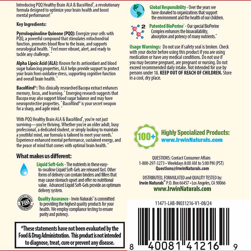 Healthy Brain ALA & BacoMind, 60 Liquid Softgels, by Irwin Naturals, image #3
