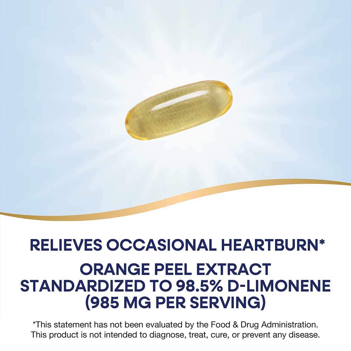 Yellow oval softgel capsule containing orange peel extract supplement.