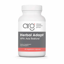 White bottle of Herbal Adapt by Allergy Research Group containing 60 vegetarian capsules with gray and coral label.