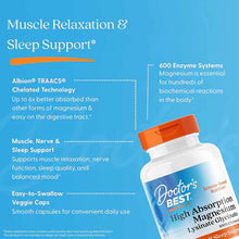 Bottle of Doctor's Best High Absorption Magnesium Lysinate Glycinate with orange cap on blue background showing product featu