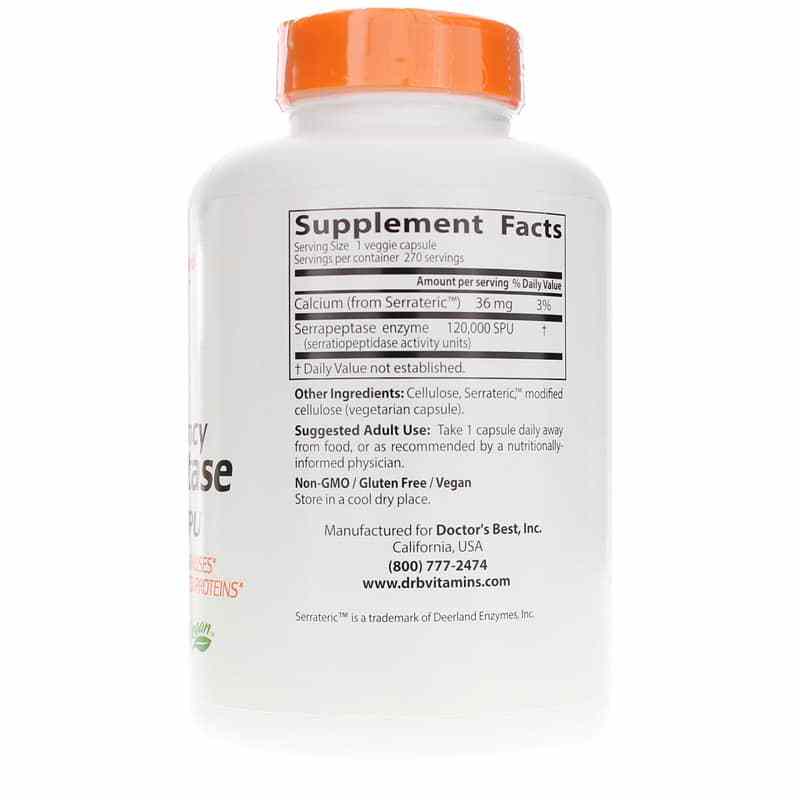 High Potency Serrapeptase, 270 Veg Capsules, by Doctors Best, image #2