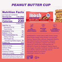 MOSH High Protein Bar in Peanut Butter Cup flavor with 20g protein and creatine, shown with nutrition facts and ingredients l