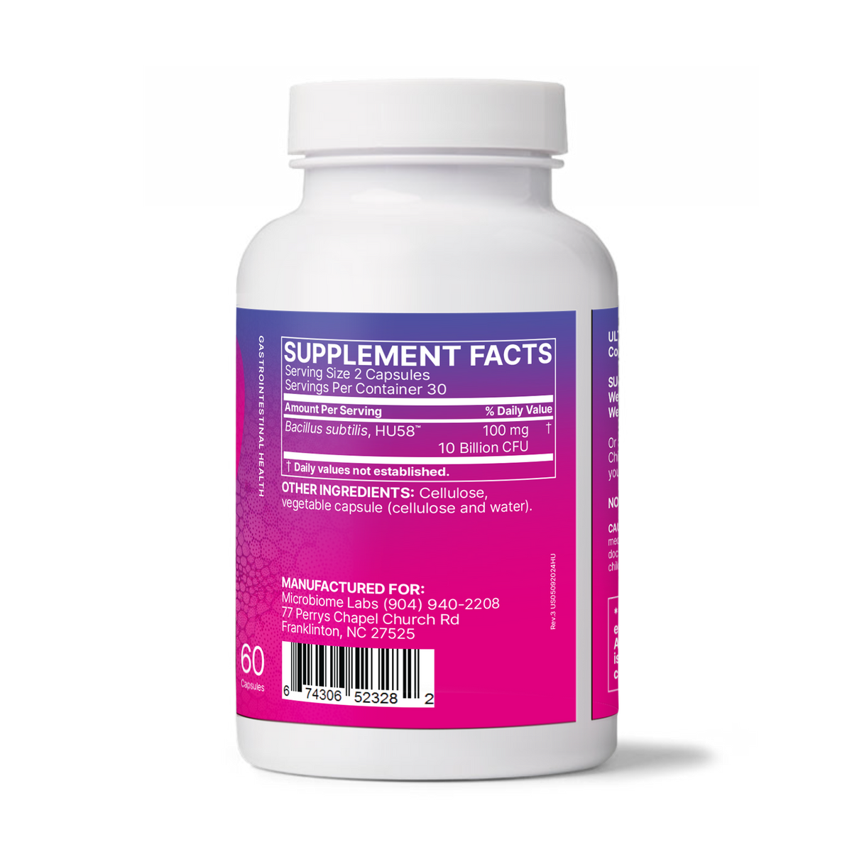 HU58 Bacillus Subtilis, 60 Capsules, by Microbiome Labs