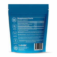 Blue TruHeight Hydration Mix packet displaying supplement facts, ingredients, and usage directions on back panel.