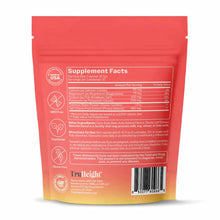 Red and yellow TruHeight Hydration Mix packet with supplement facts label and ingredient information visible.