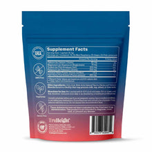 Blue and pink TruHeight Hydration Mix packet with supplement facts label and ingredients list visible.