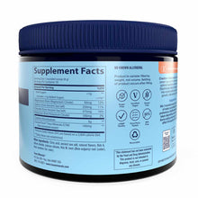 Dark container with light blue label displaying supplement facts for creatine and electrolyte powder by Trace Minerals Resear