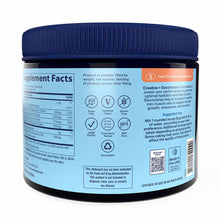 Black container with blue lid and light blue label displaying supplement facts, ingredients, and product information for Hydr