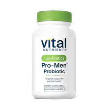 White bottle with green cap labeled "Vital Nutrients Hyperbiotics Pro-Men Probiotic, 60 vegan tablets."