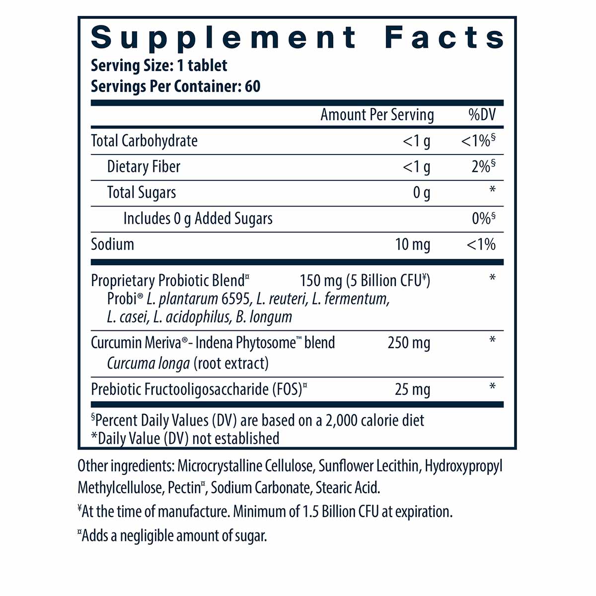 Supplement Facts label for Hyperbiotics Pro-Men probiotic tablet showing serving size, nutritional content, and proprietary b