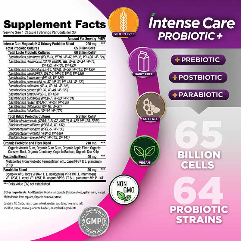Intense Care Probiotic Vaginal pH + Urinary, 30 Veg Capsules, by Vital Planet, image #2