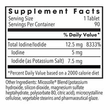 Supplement Facts label showing 12.5 mg iodine/iodide per tablet with 90 servings per container.
