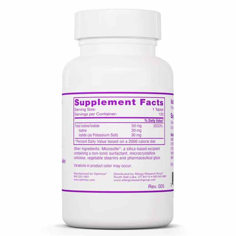 Iodoral 50 Mg Iodine/Potassium Iodide, 120 Tablets, by Optimox, image #2