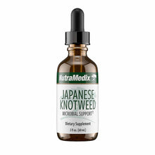NutraMedix Japanese Knotweed dietary supplement in a 2 fl oz amber glass bottle with black dropper cap.