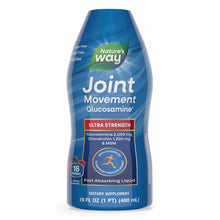 Blue bottle of Nature's Way Joint Movement Glucosamine liquid supplement, 16 fl oz, Ultra Strength formula.